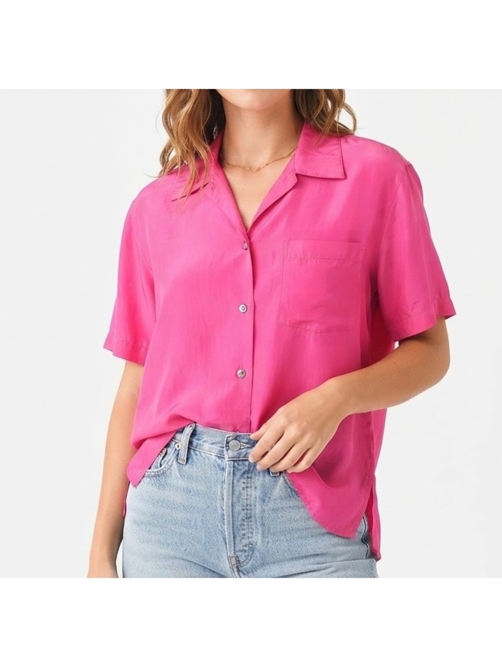 Vintage Partners Pink Silk Button-Up Blouse